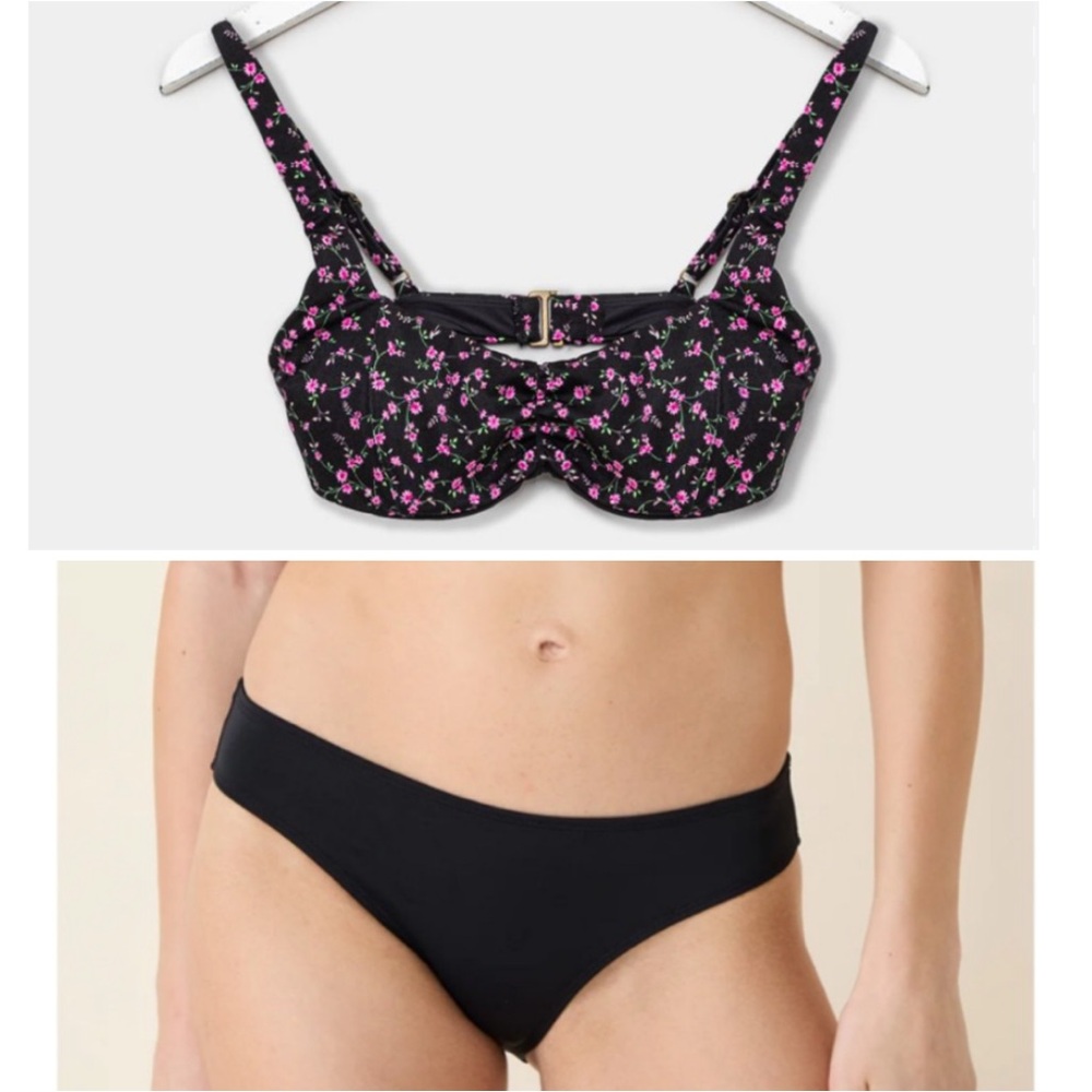 Andie Bikini Set Nadi Top Bikini Bottom Floral Black size‎ M NWT